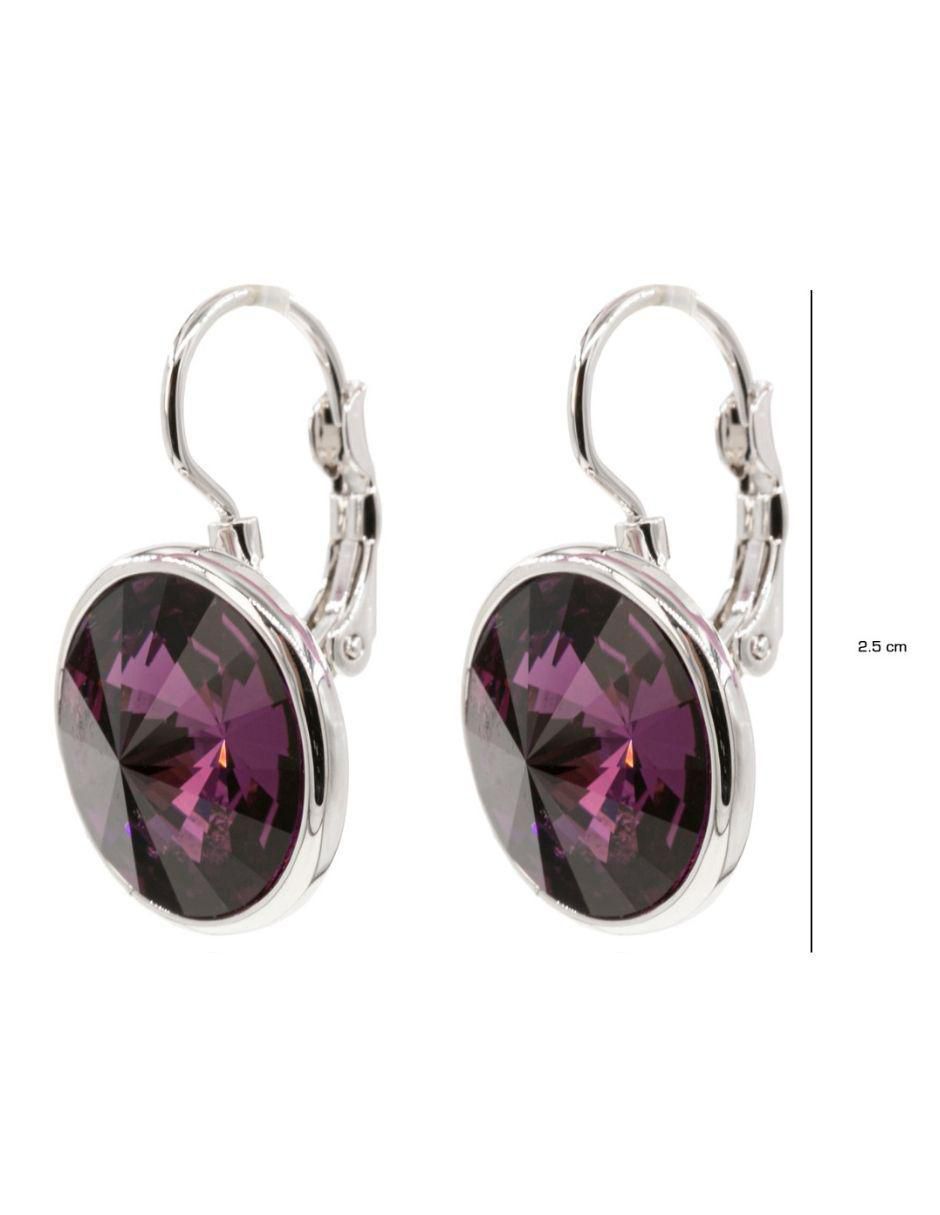 Aretes circulares con acabado baño rodio cristal 3