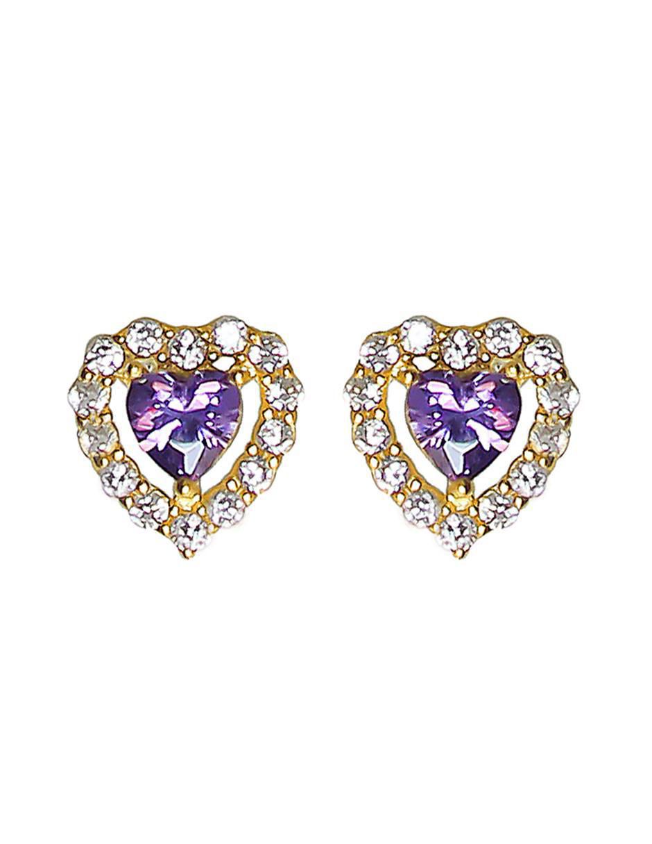 Aretes de corazón de plata P 925 con acabado chapa de oro circonita Aretes de corazón de plata P 925 con acabado chapa de oro circonita
