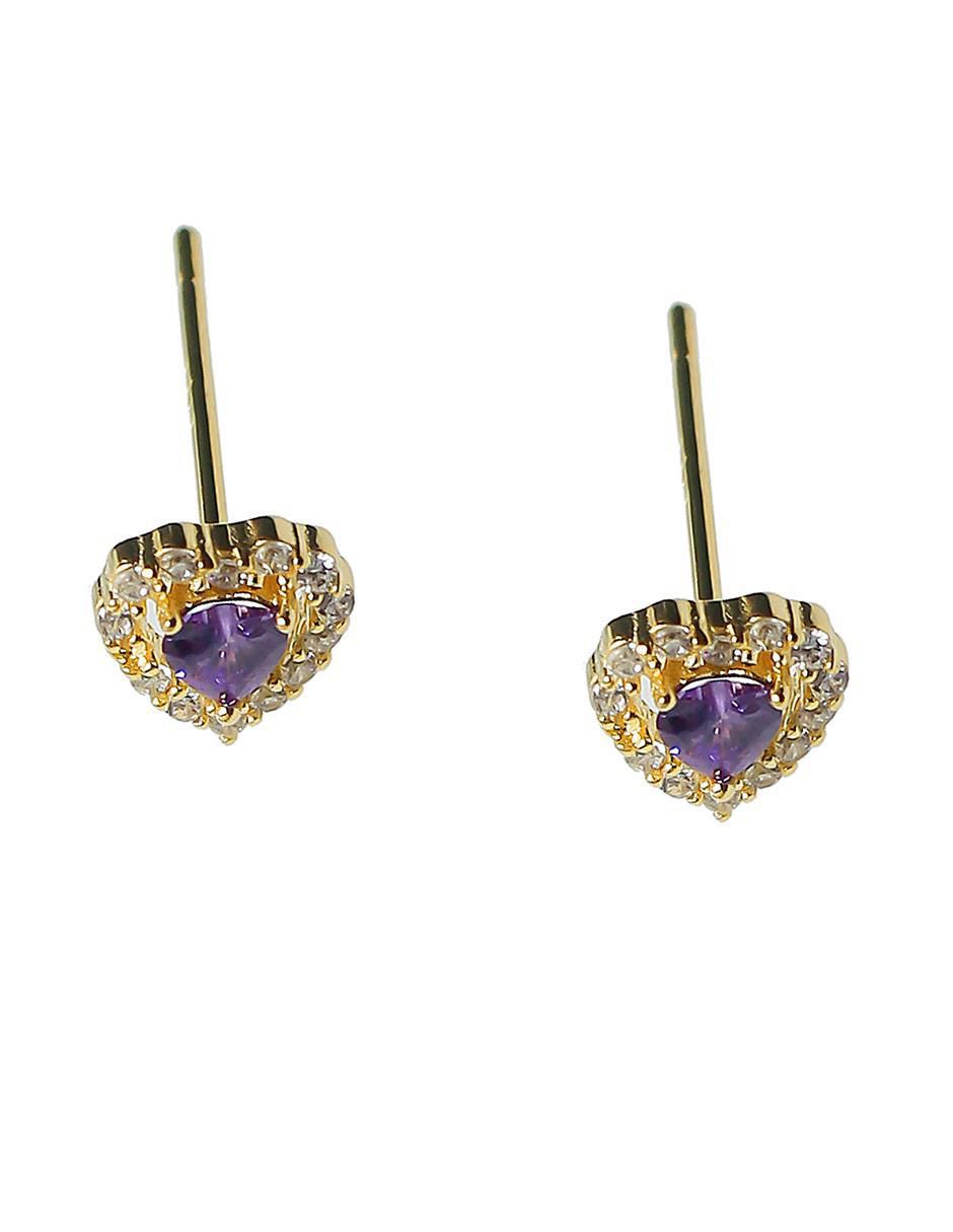 Aretes de corazón de plata P 925 con acabado chapa de oro circonita 2