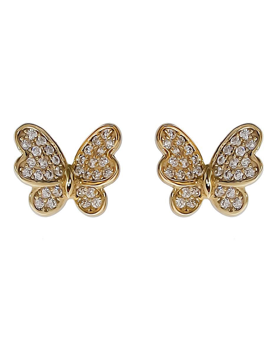 Aretes de mariposa de plata P 925 con acabado chapa de oro circonita 1