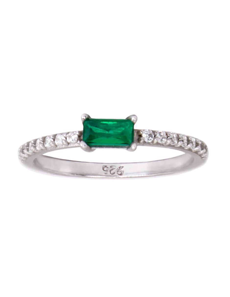 Anillo rectangular P 925 de plata zirconia brillante
