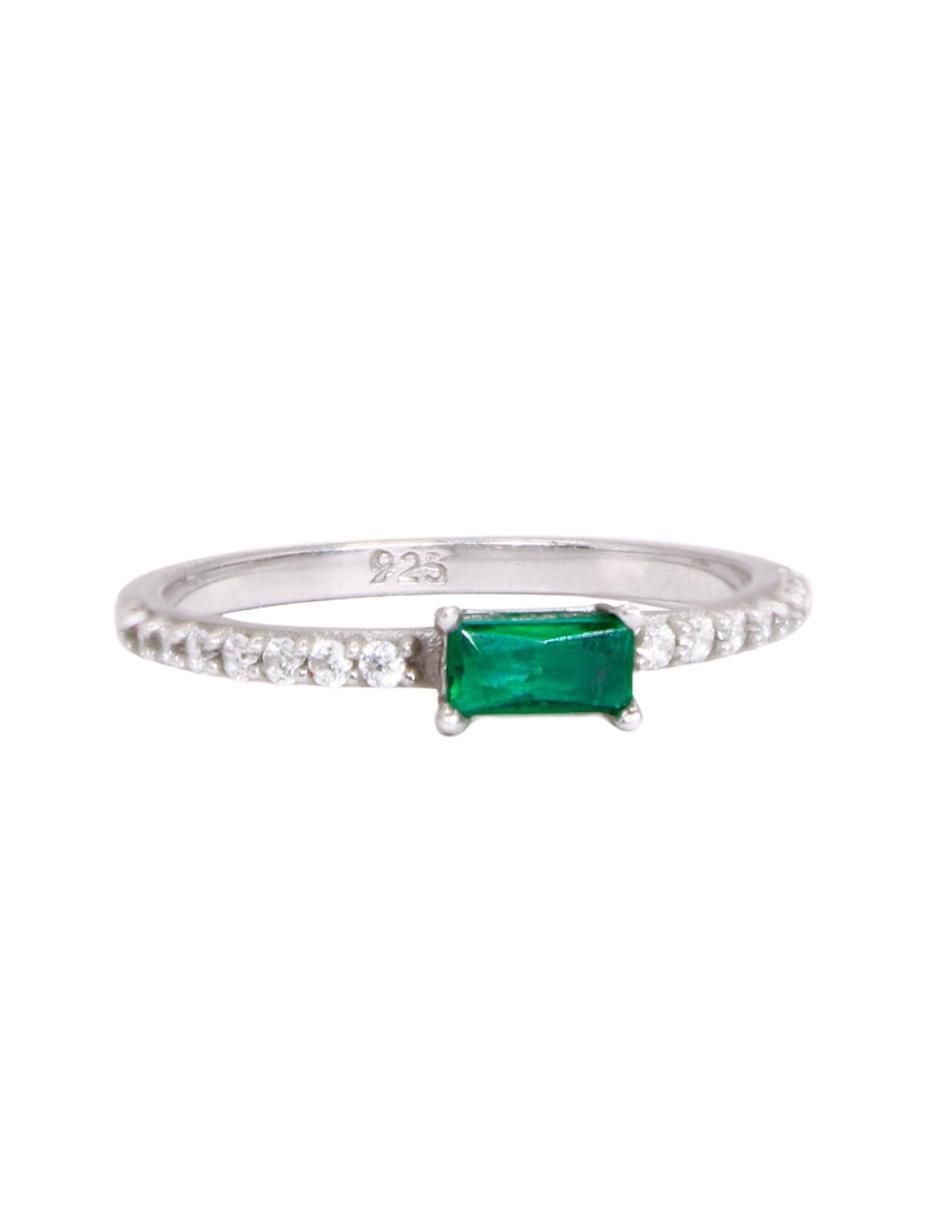 Anillo rectangular P 925 de plata zirconia brillante 2