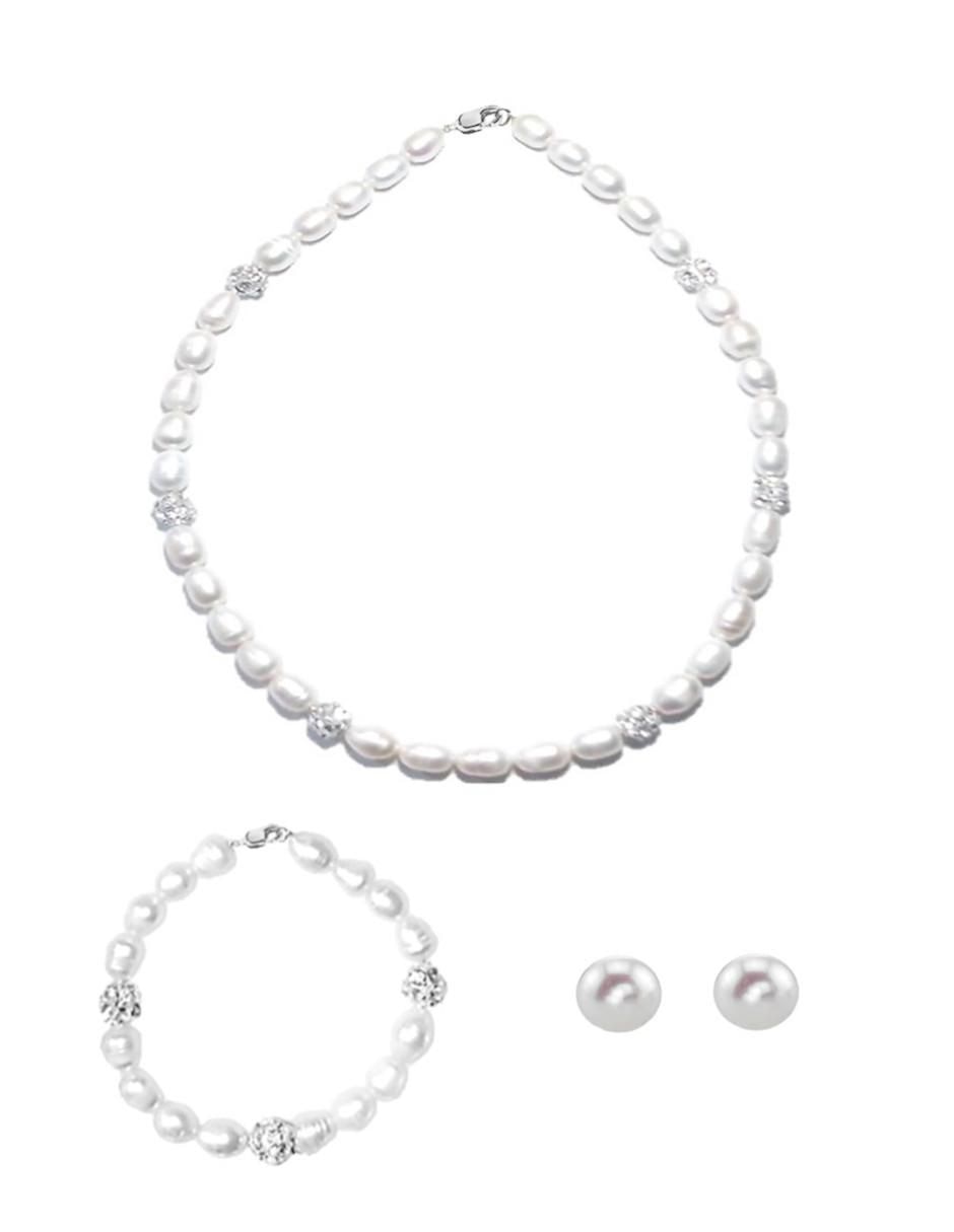 Aretes, collar y pulsera de gota perla Aretes, collar y pulsera de gota perla