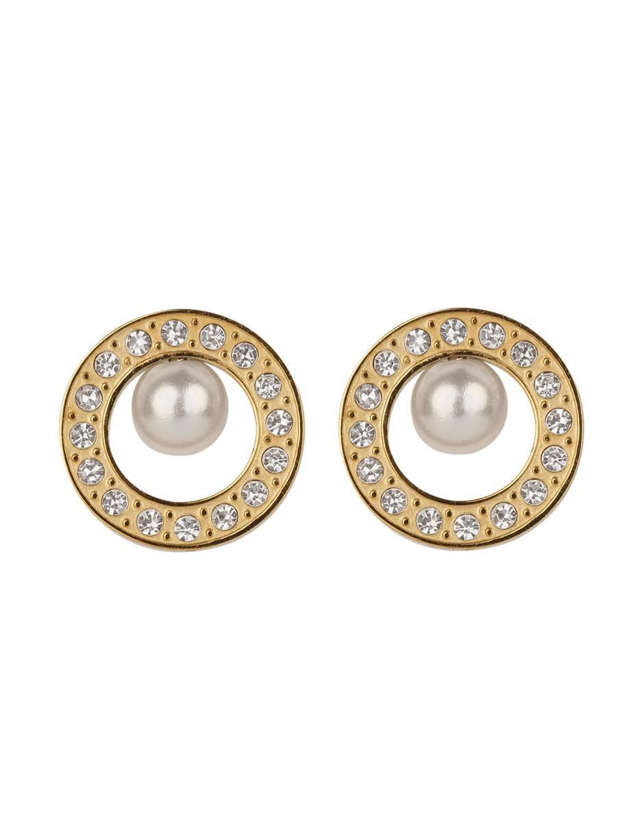 Aretes circulares Emy con acabado baño de oro perla