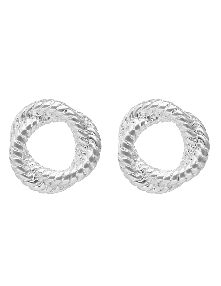 Aretes circulares Twisted Silver con acabado brillante