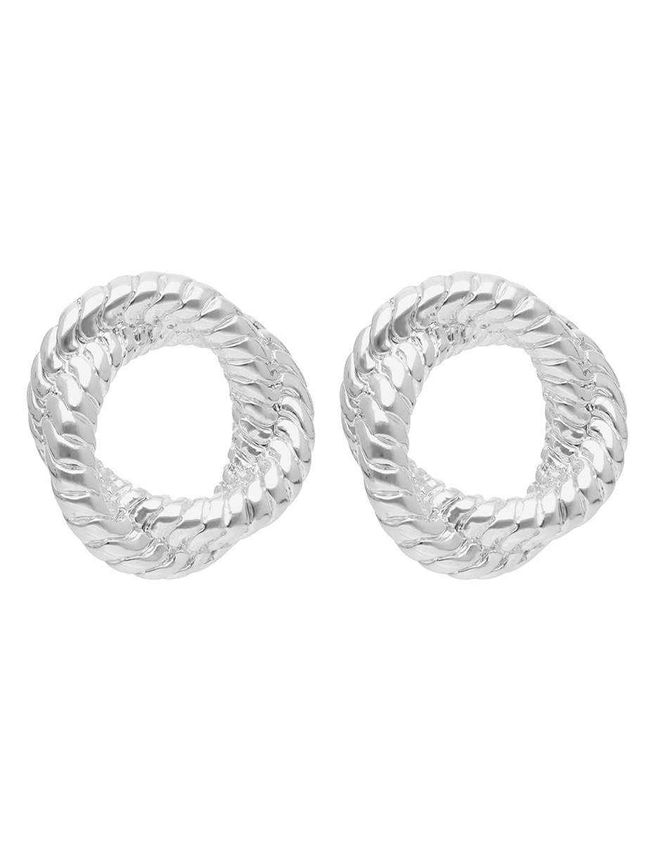Aretes circulares Twisted Silver con acabado brillante 2