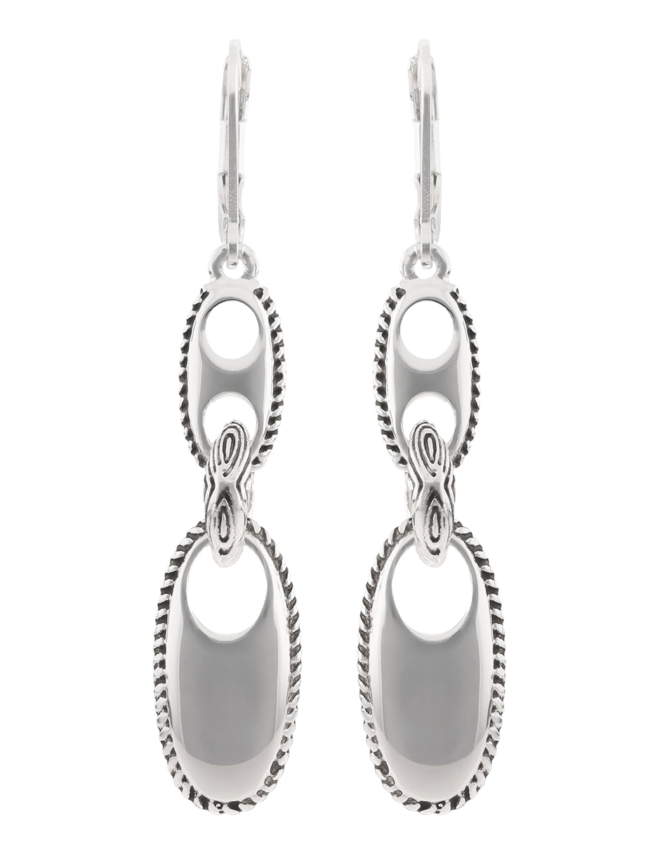 Aretes ovalados Casual Silver Link con acabado brillante
