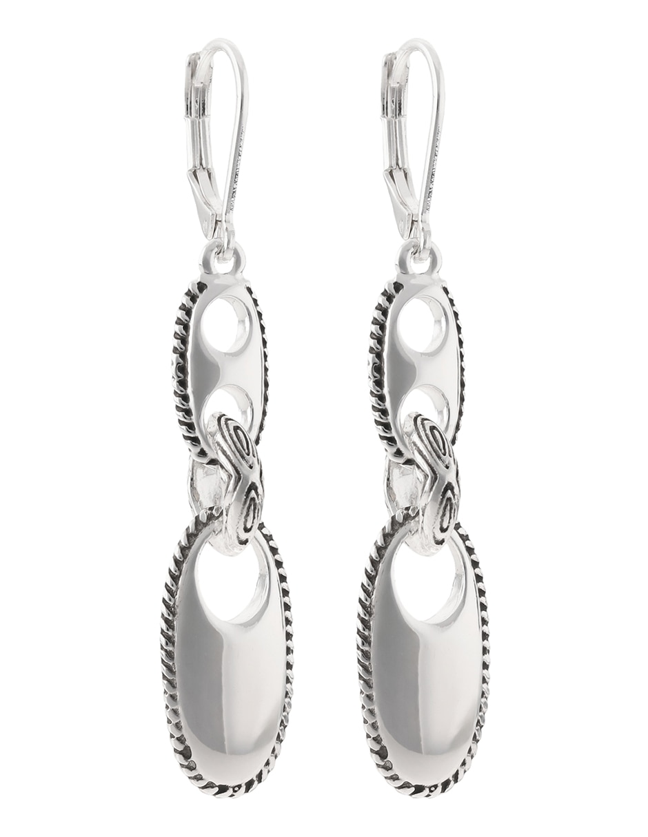 Aretes ovalados Casual Silver Link con acabado brillante 2