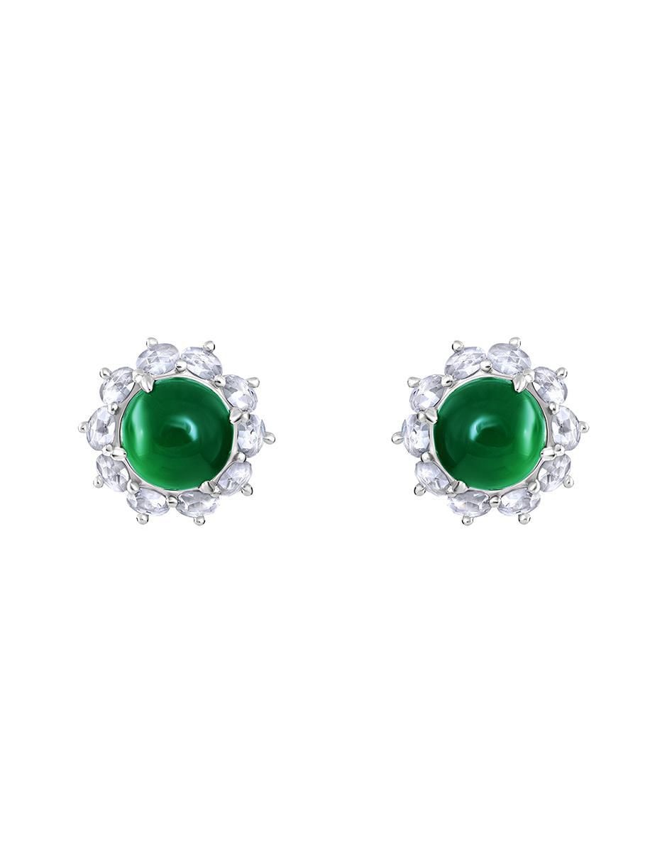 Broqueles circulares de plata P 925 agata verde natural