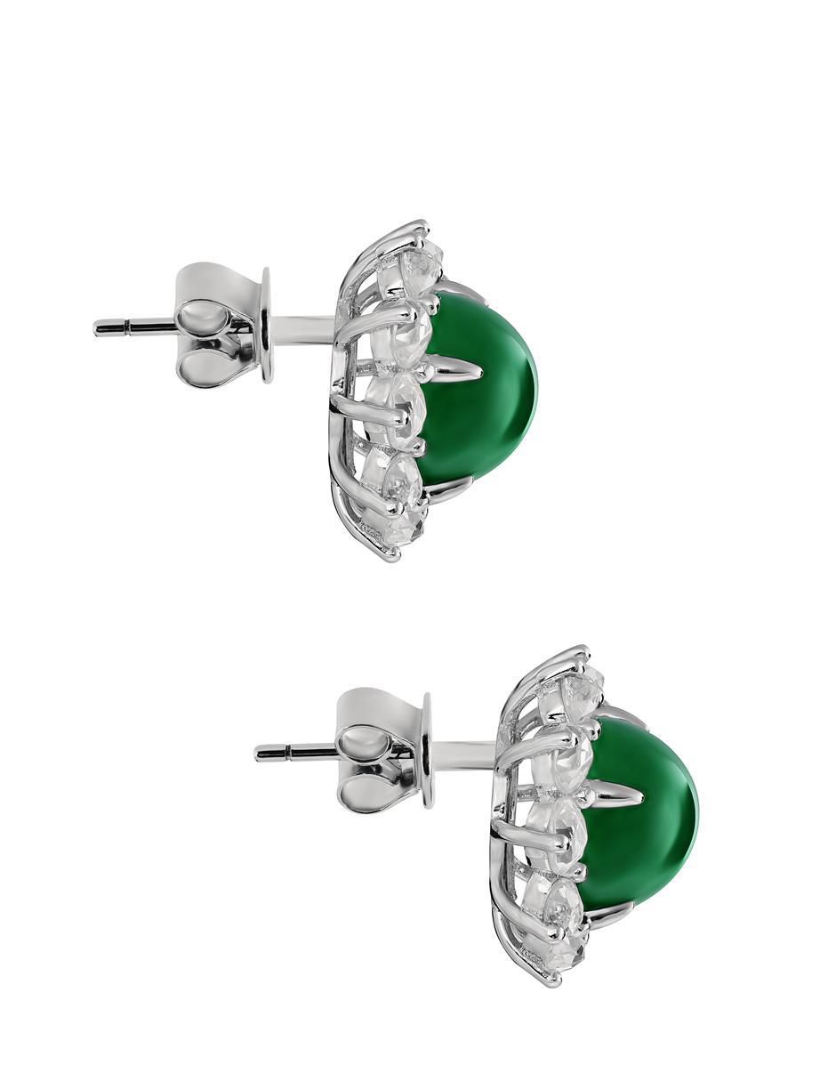 Broqueles circulares de plata P 925 agata verde natural 3