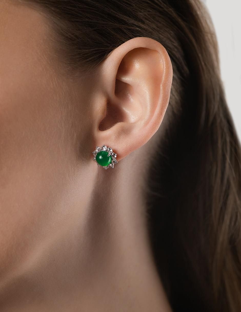 Broqueles circulares de plata P 925 agata verde natural 4