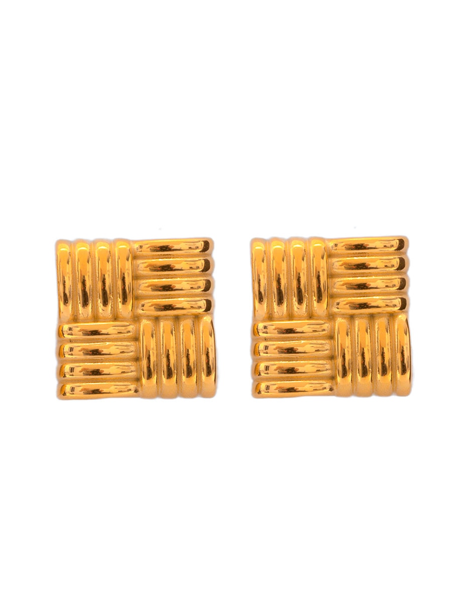 Aretes cuadrados Universal Classic Collection con acabado chapa de oro