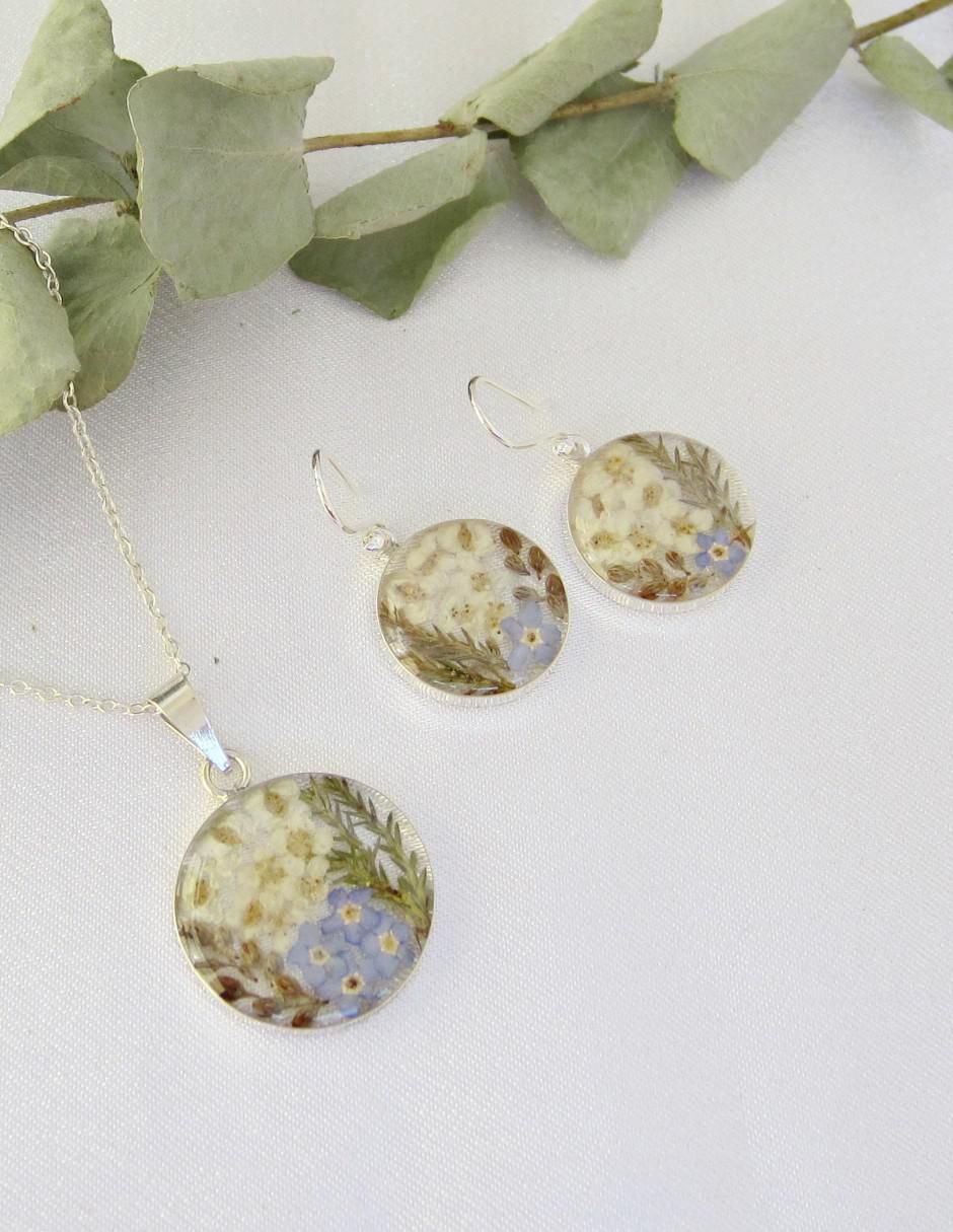 Aretes y collar Ramo de Novia de plata P925 4