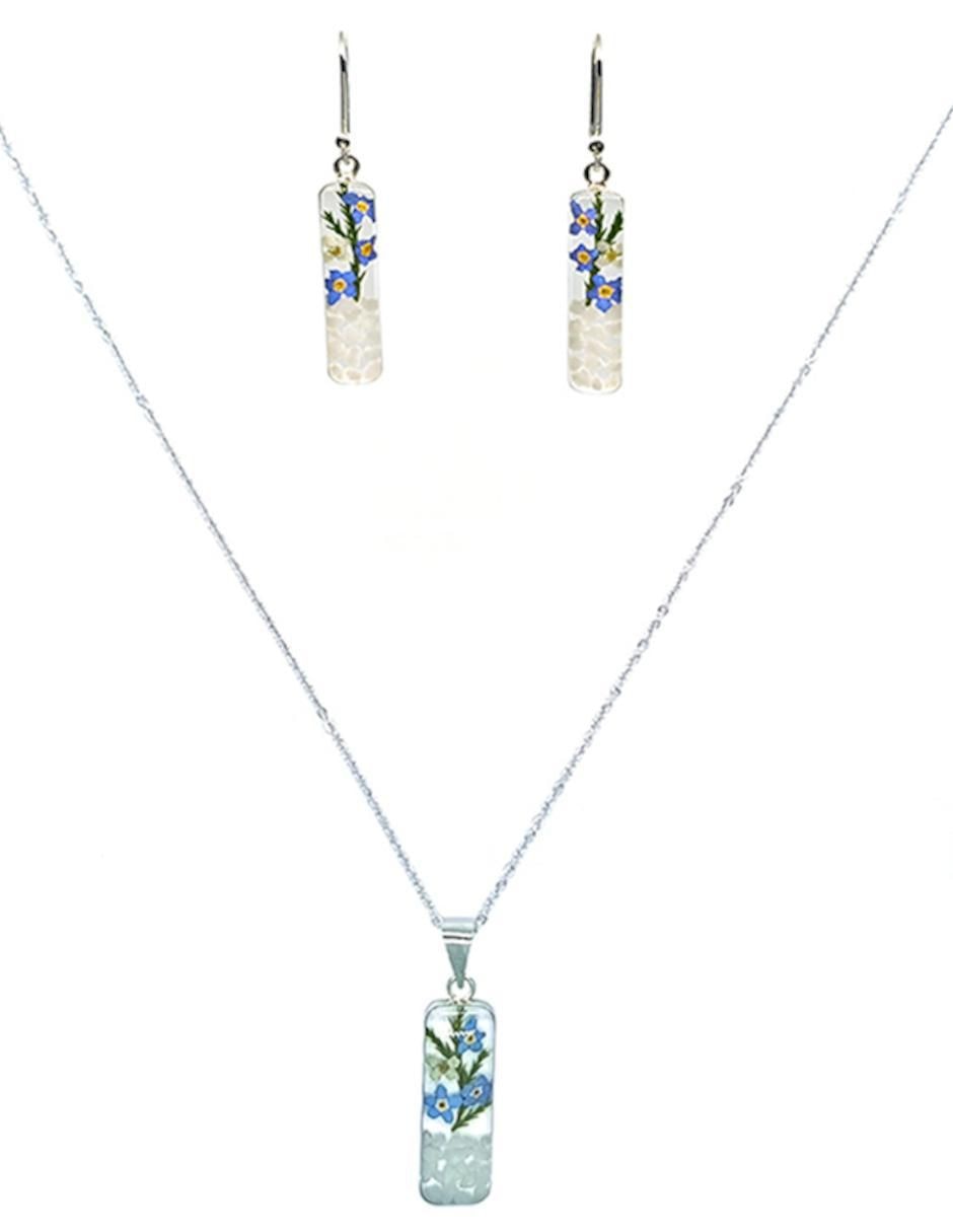 Aretes y collar Jardín Azul de plata P925