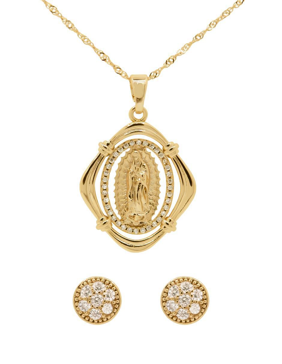 Aretes y collar Virgen de Guadalupe zirconia Aretes y collar Virgen de Guadalupe zirconia