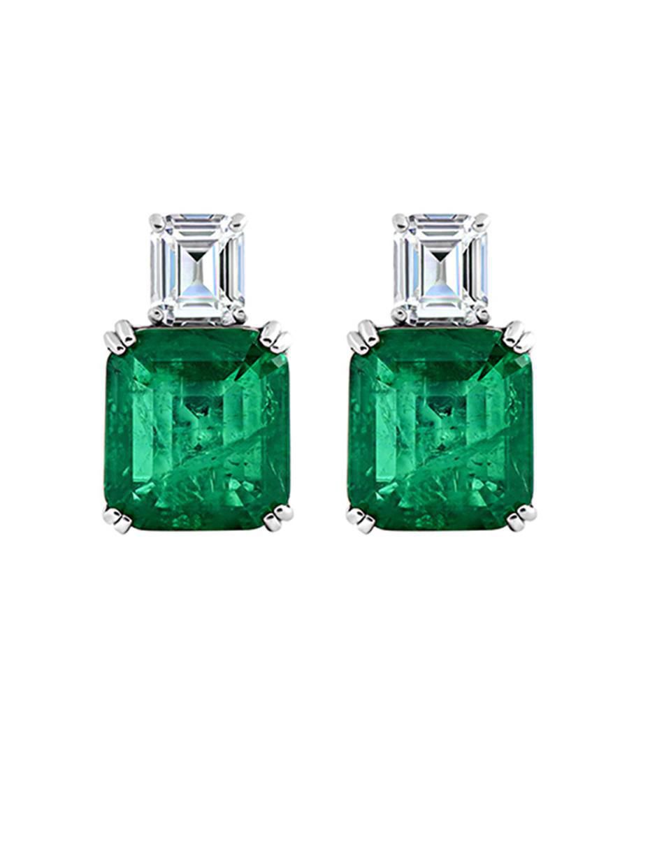 Broqueles rectangulares de plata P 925 esmeralda