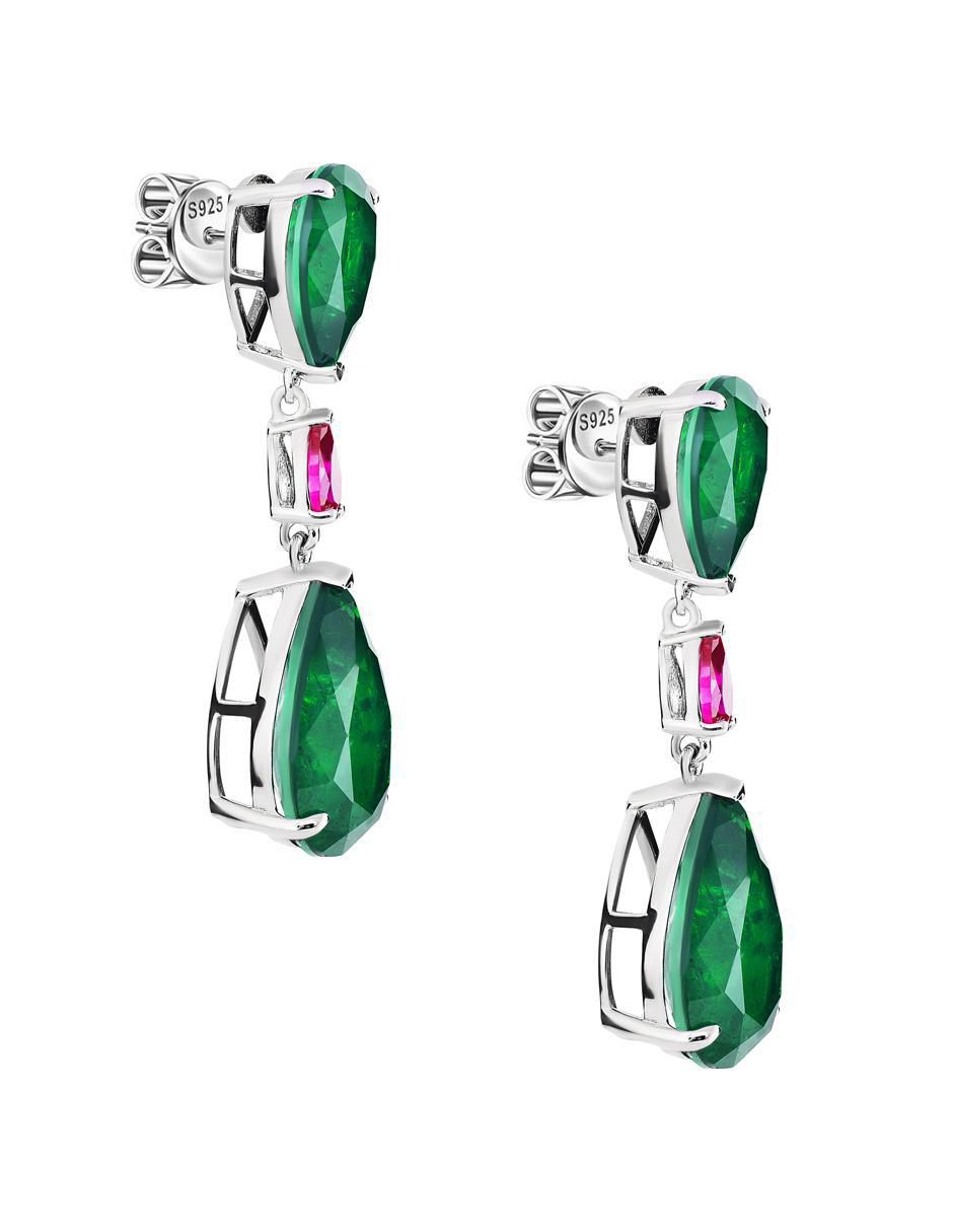 Aretes de gota de plata P 925 esmeralda 2