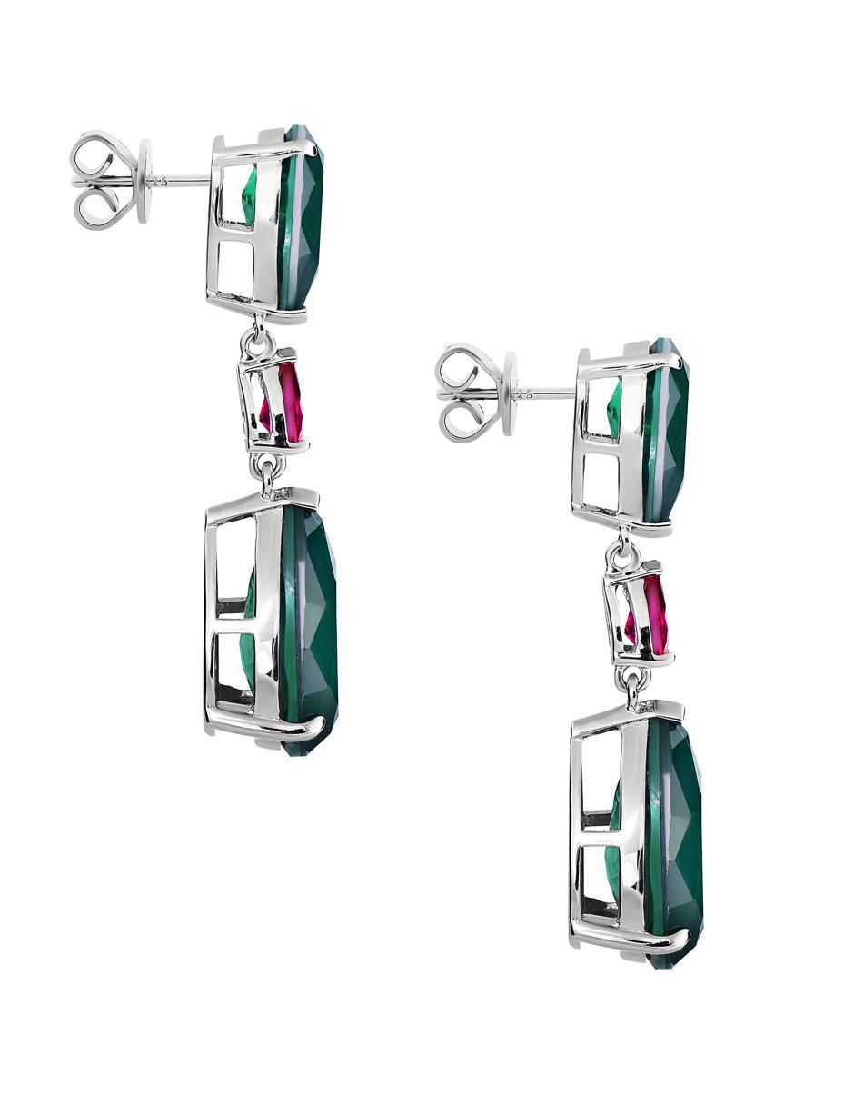 Aretes de gota de plata P 925 esmeralda 3
