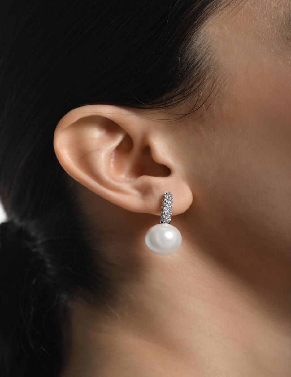 Aretes circulares de plata P 925 perla 4
