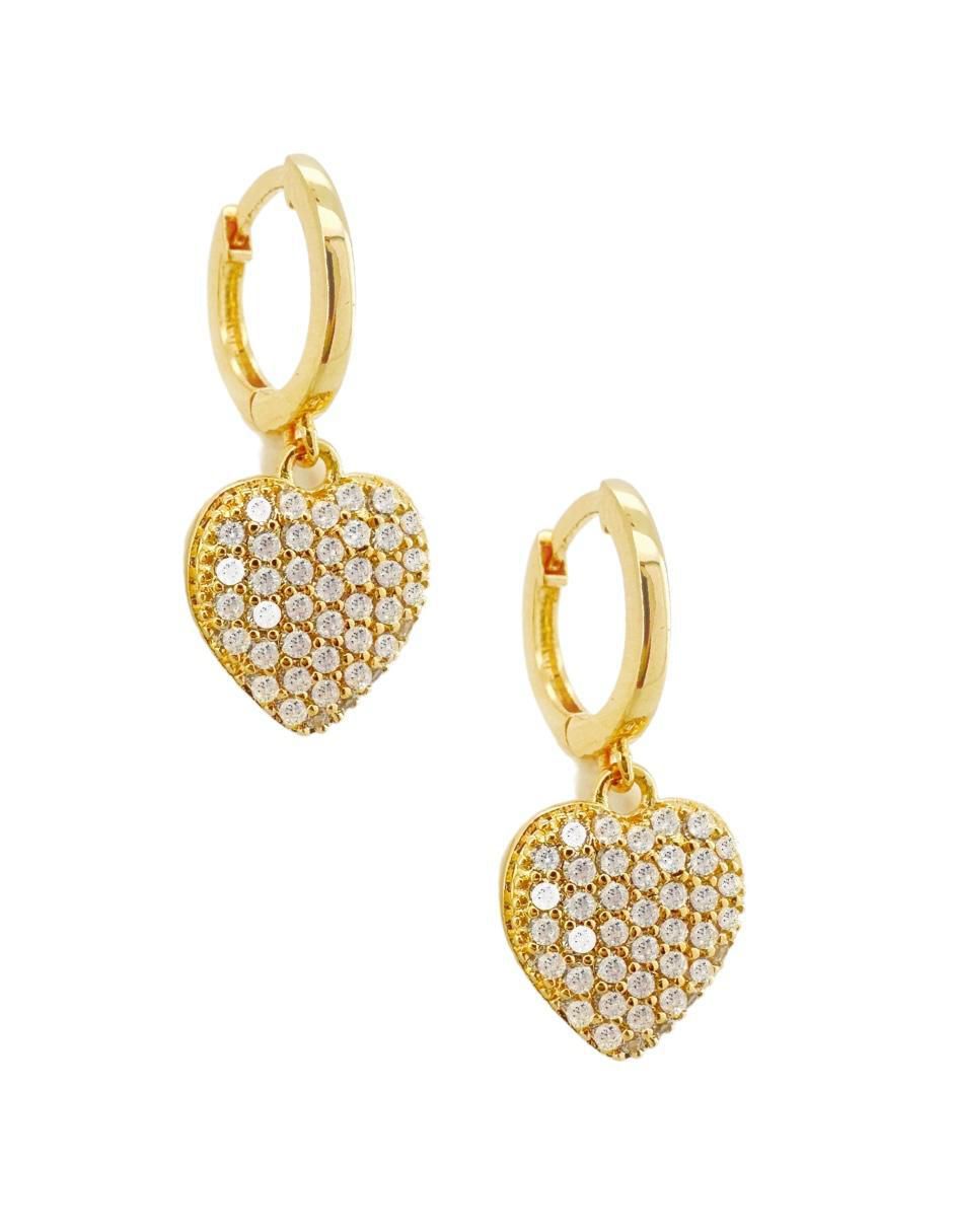 Aretes de corazón 18 K con acabado chapa de oro circonita