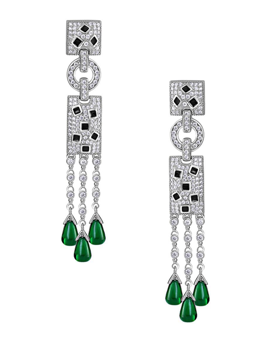 Aretes rectangulares de plata P 925 esmeralda Aretes rectangulares de plata P 925 esmeralda