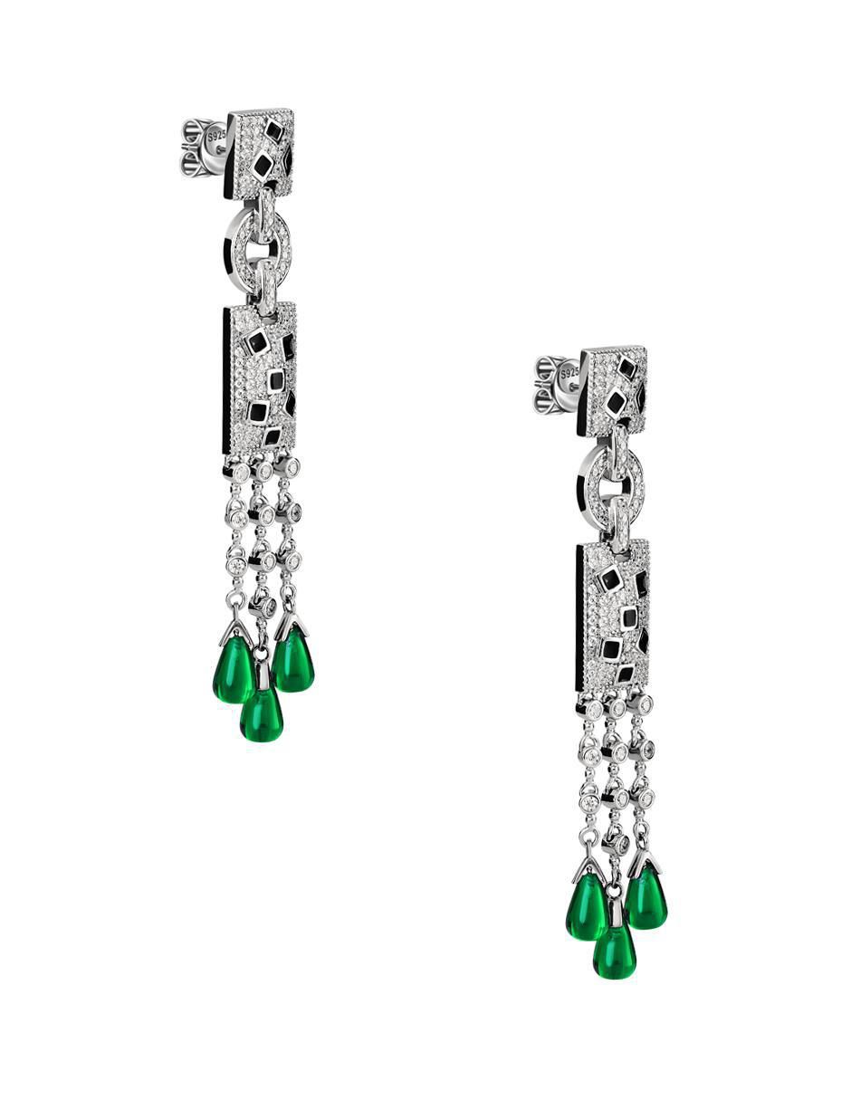 Aretes rectangulares de plata P 925 esmeralda 2