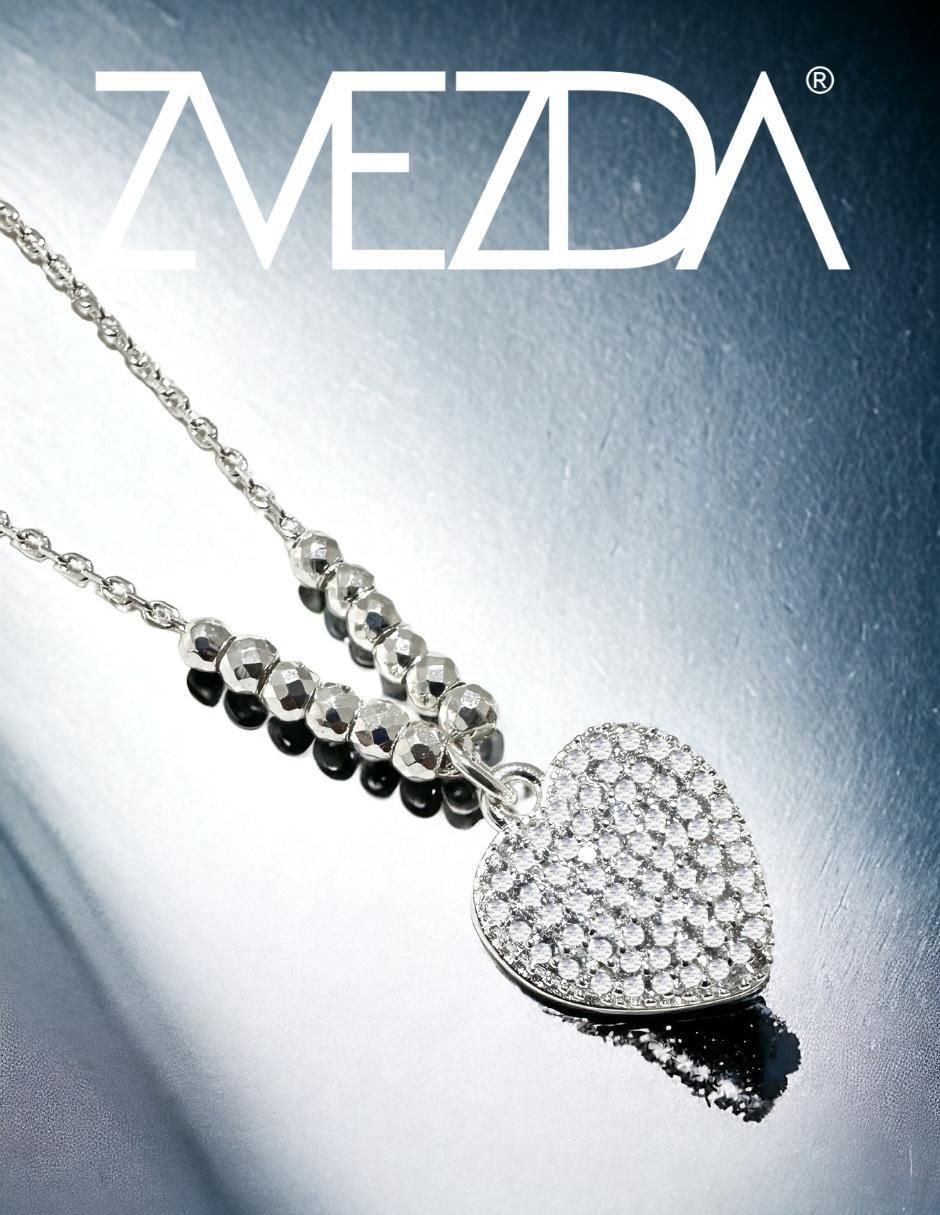 Aretes y collar de corazón de plata P 925 circonita 2