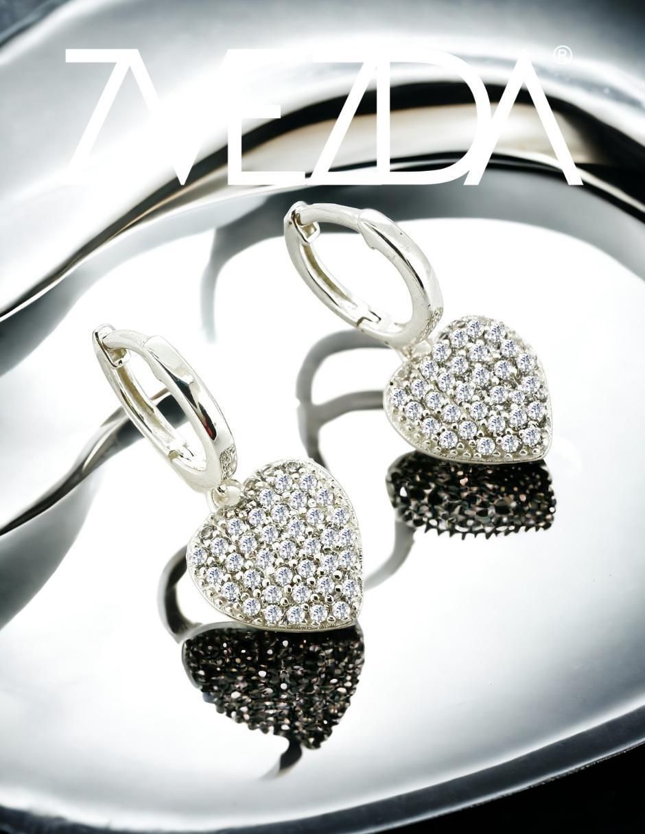 Aretes y collar de corazón de plata P 925 circonita 3