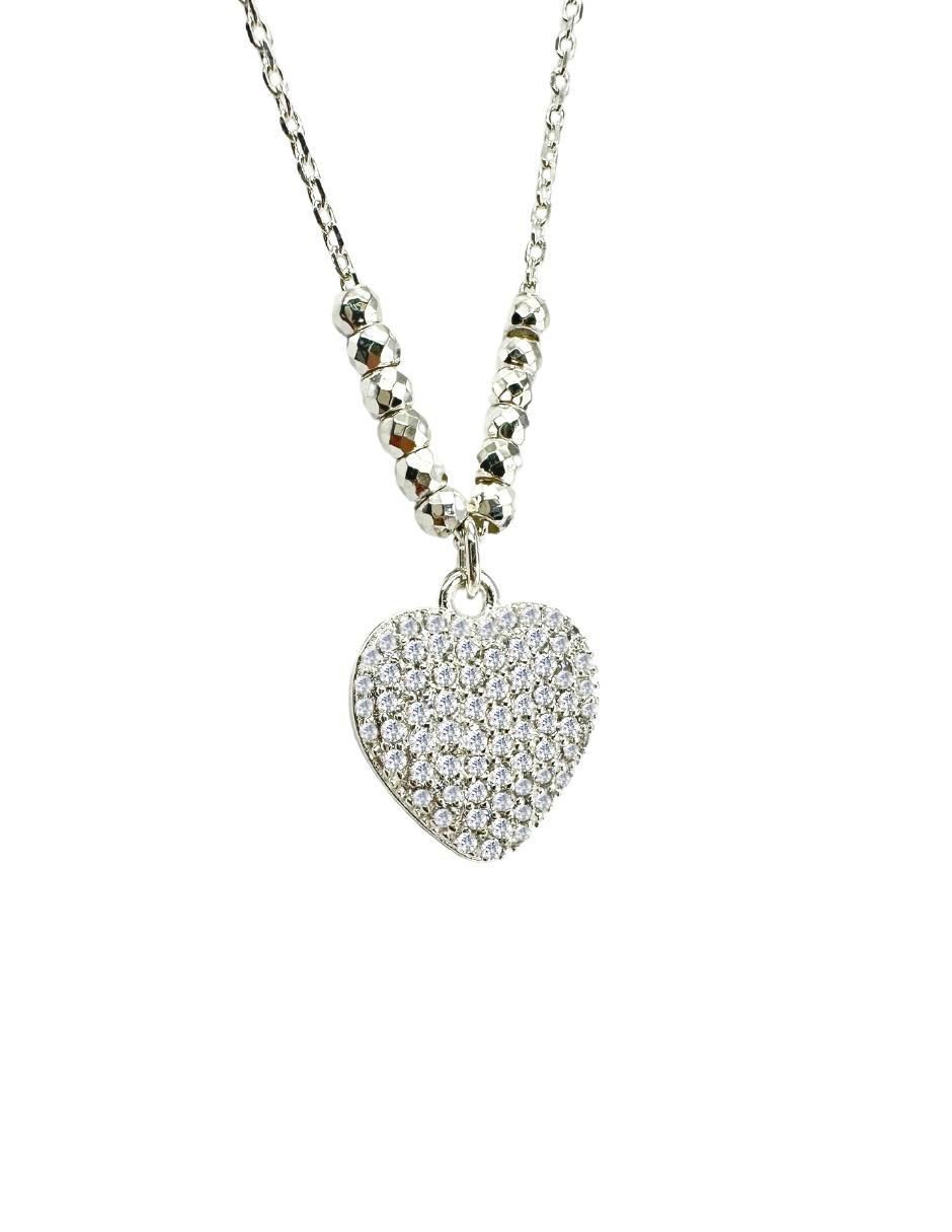 Aretes y collar de corazón de plata P 925 circonita 4