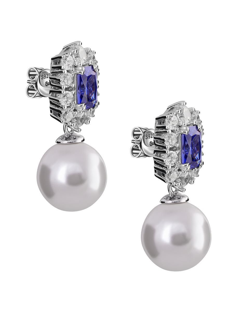Aretes circulares de plata P 925 perla 2