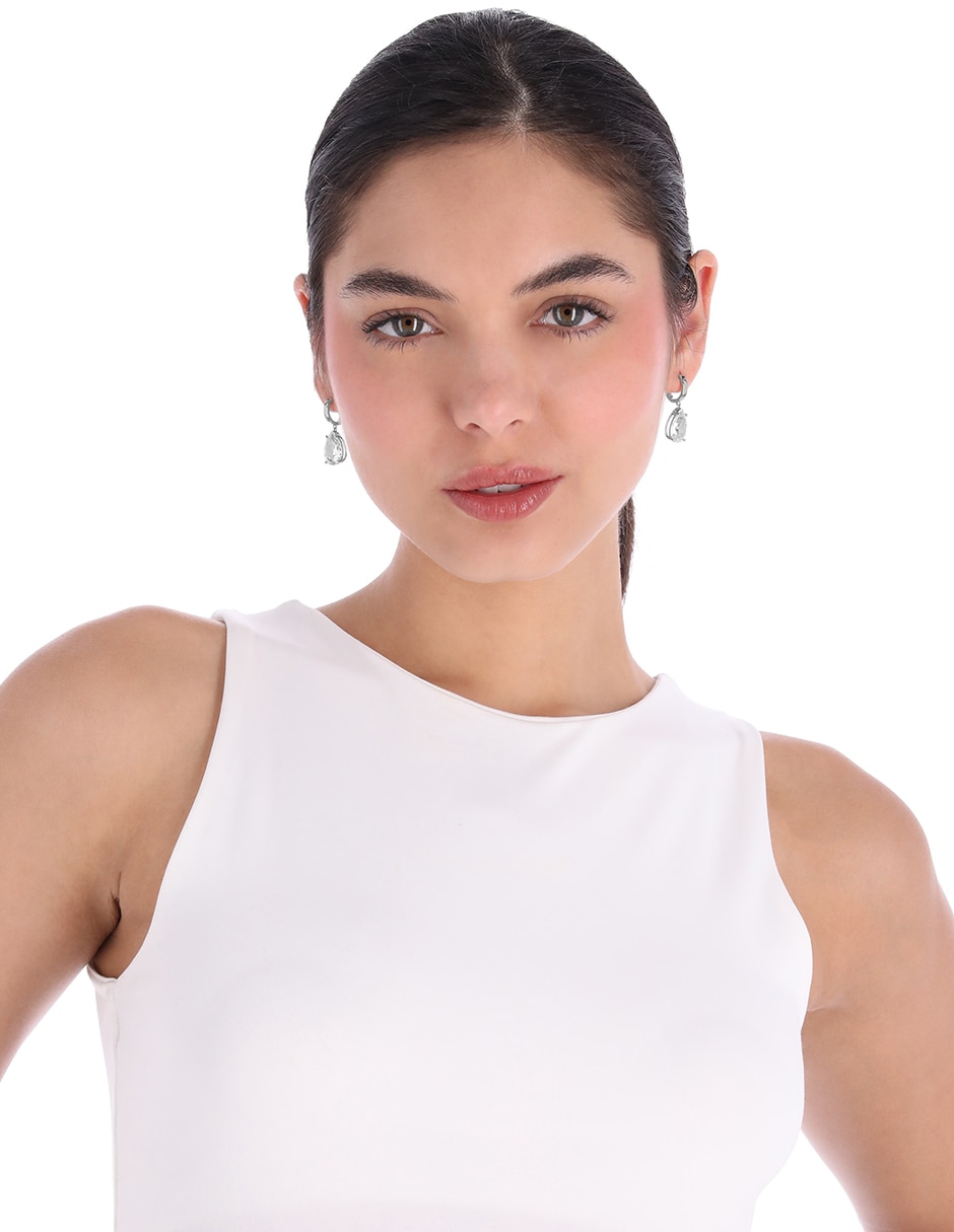 Aretes de gota Champagne Silhouette con acabado brillante cristal 3