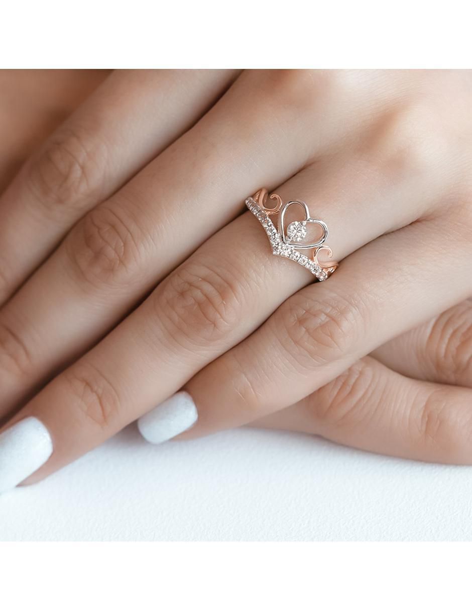 Anillo de corazón 14 k de oro zirconia brillante 3