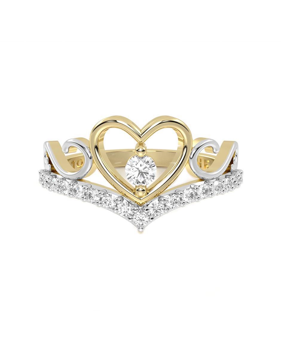 Anillo de corazón 14 k de oro zirconia brillante