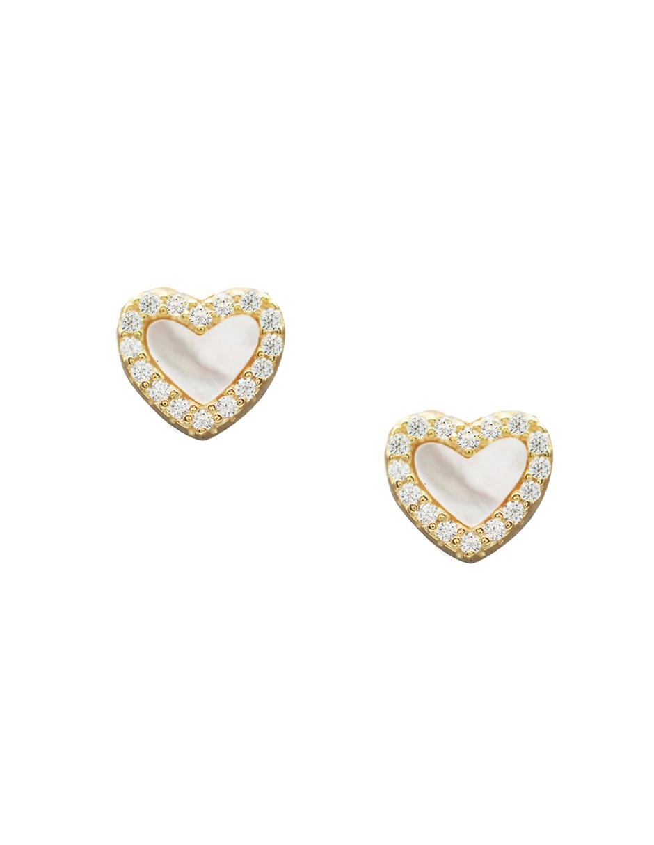 Broqueles de corazón de plata P 925 con acabado pavé madre perla