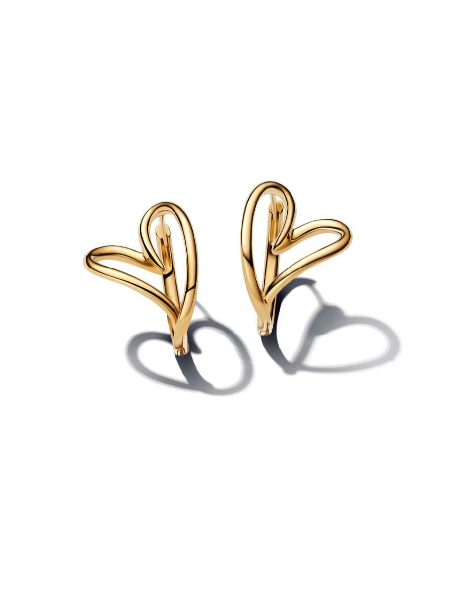 Aretes de aro de corazón Essence de plata P 925 con acabado brillante 2