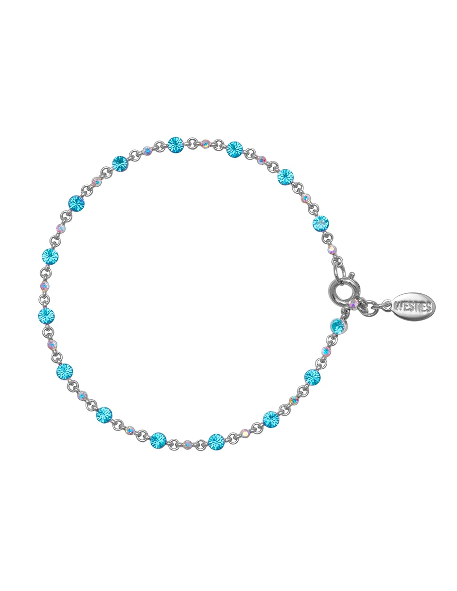 Pulsera Chispitas Aqua con acabado baño rodio