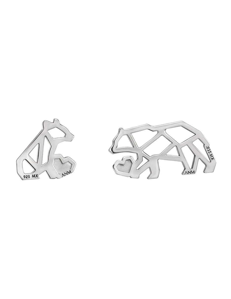 Broqueles de oso Origami de plata P 925 con acabado plateado