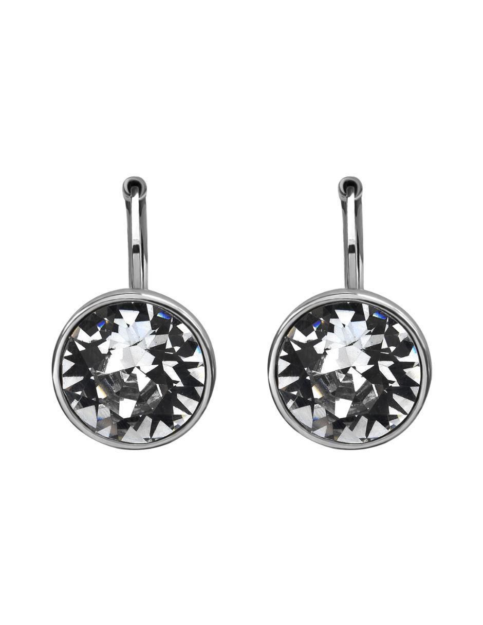 Aretes circulares Elegance con acabado baño de oro blanco cristal