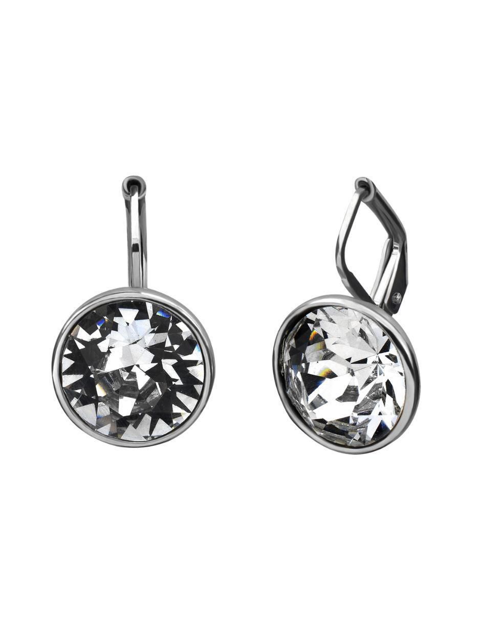 Aretes circulares Elegance con acabado baño de oro blanco cristal 3