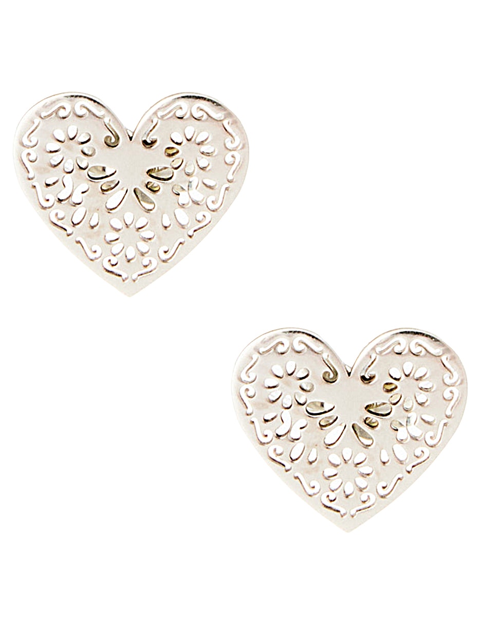 Aretes de corazón de plata P 925 con acabado brillante