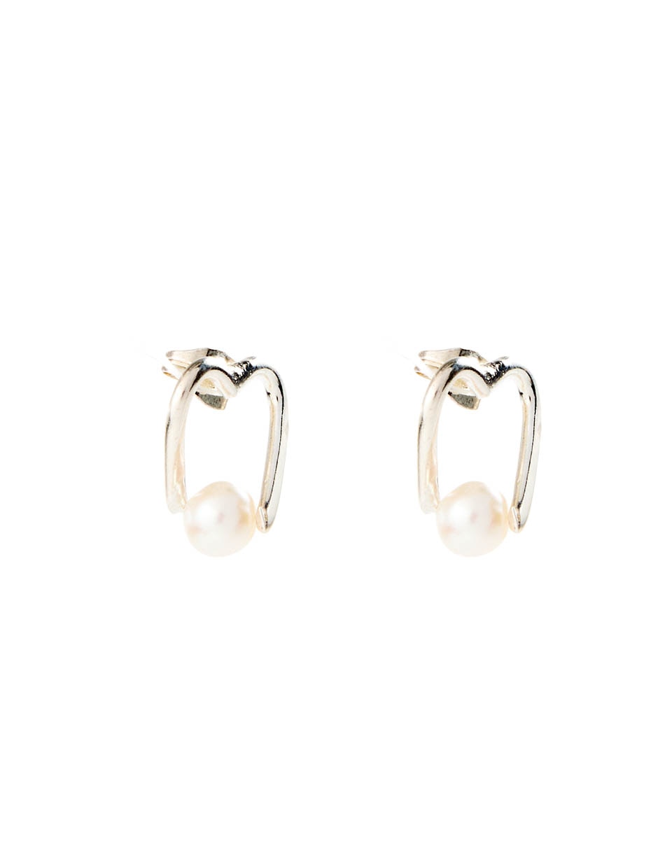 Aretes de corazón de plata P 925 con acabado brillante perla 2