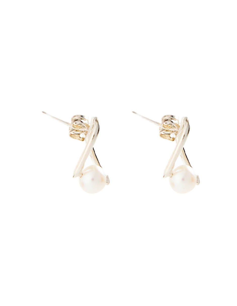 Aretes de corazón de plata P 925 con acabado brillante perla 3