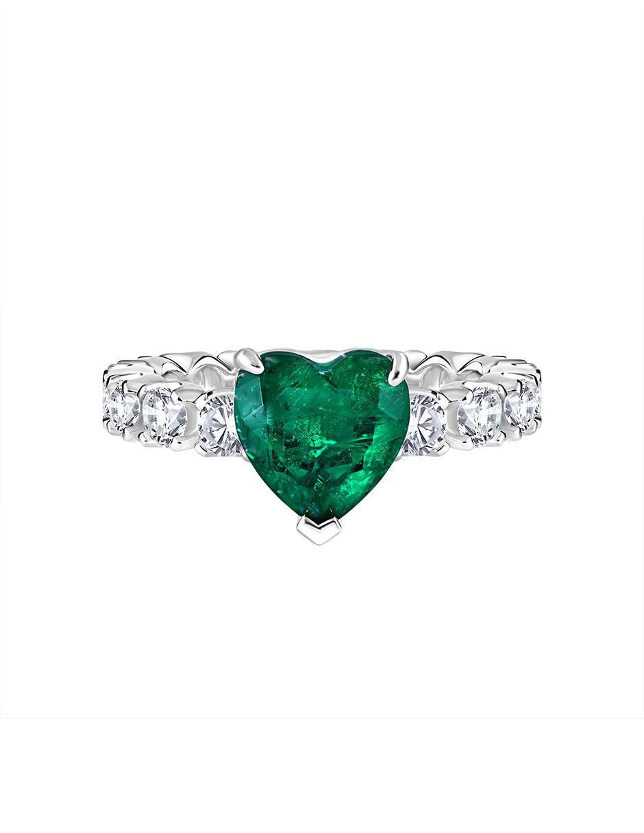 Anillo de corazón P 925 de plata esmeralda brillante Anillo de corazón P 925 de plata esmeralda brillante
