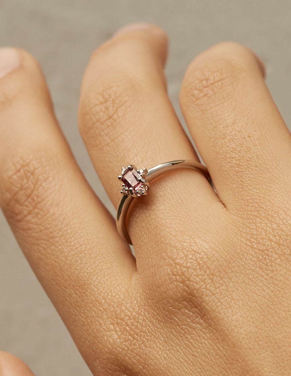 Anillo rectangular Girl Power P 925 de plata turmalina pulido 2