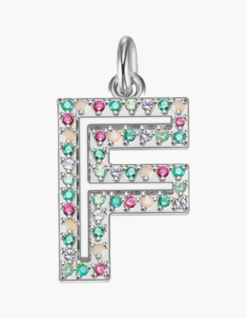 Colgante Y Dije de letra f charm classic de plata P 925 circonita