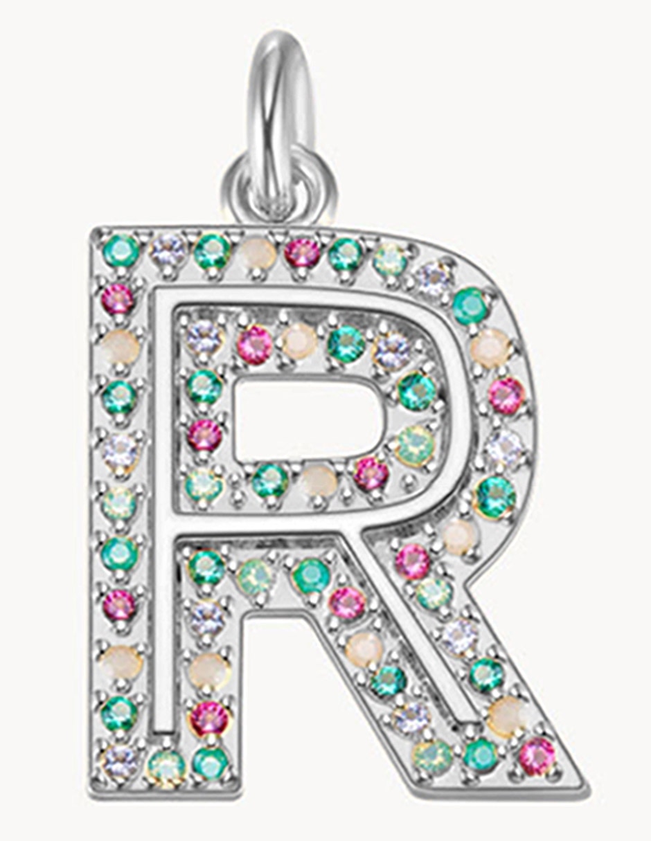 Charm de letra r classic de plata P 925 circonita
