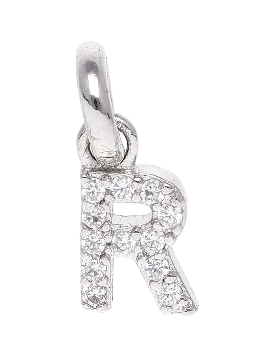 Dije de letra R de plata P 925 circonita