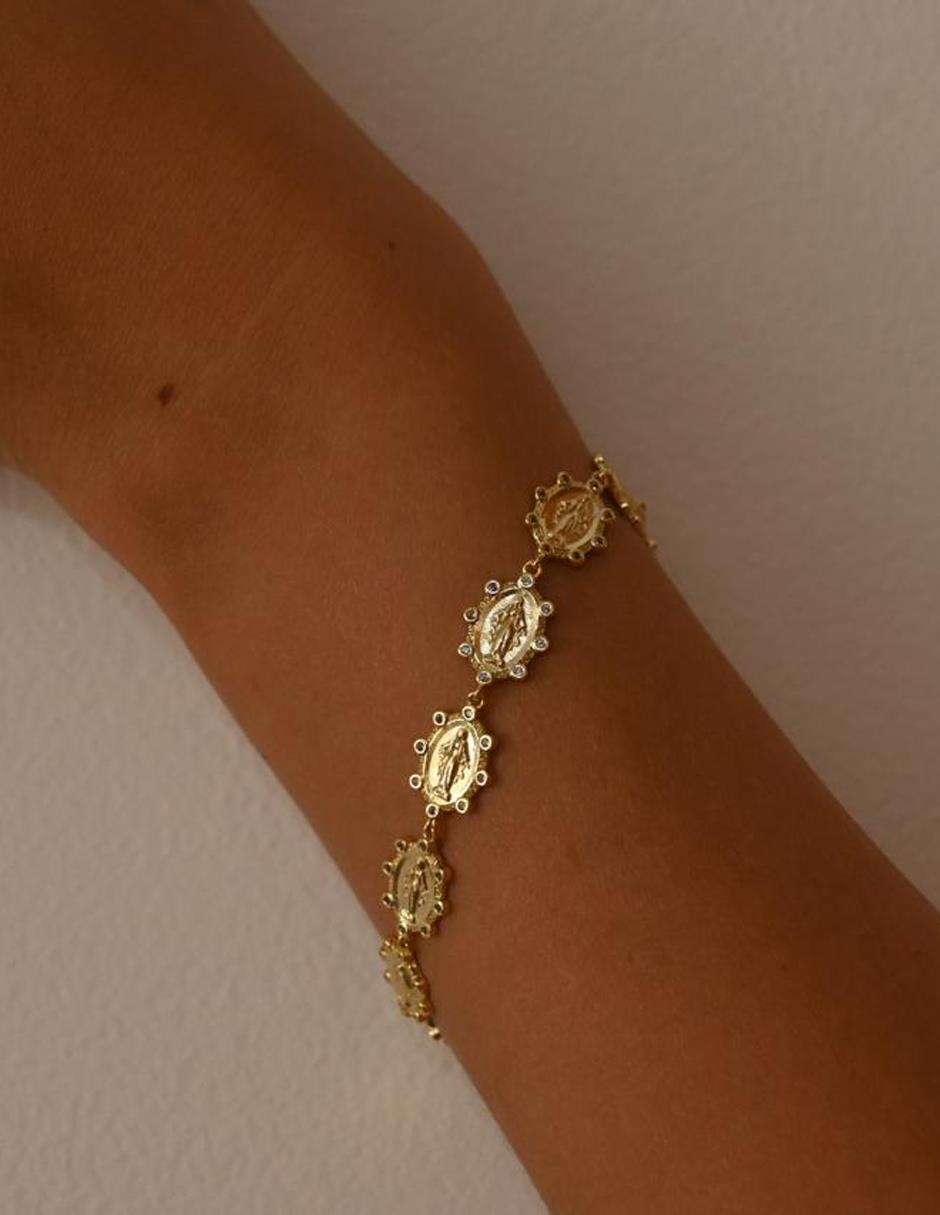 Pulsera de plata P 925 Religiosos con acabado baño de oro 3