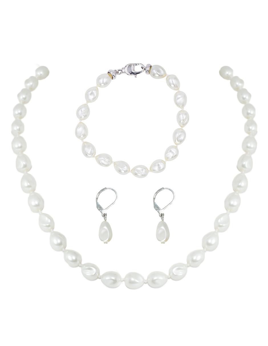 Aretes, collar y pulsera Perlas de Mallorca perla Aretes, collar y pulsera Perlas de Mallorca perla