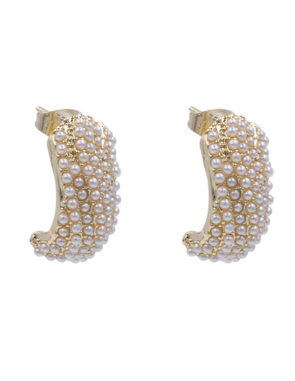 Aretes de aro con acabado brillante perla 2